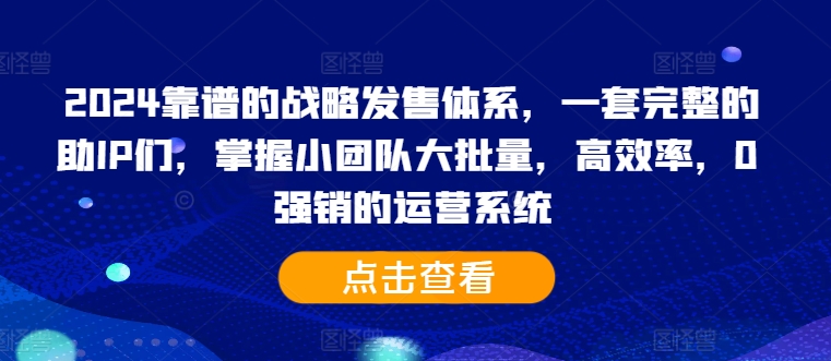 2024靠谱的战略发售体系，一套完整的助IP们，掌握小团队大批量，高效率，0 强销的运营系统-创客聚集地