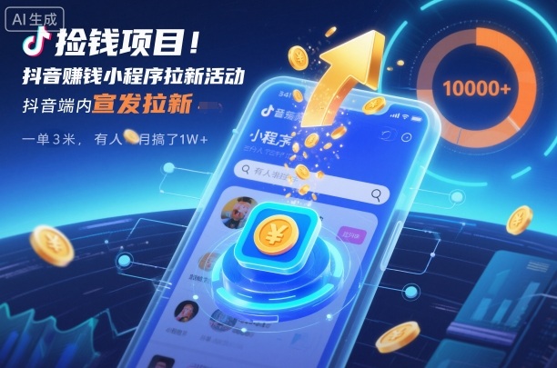 捡钱项目！抖音賺钱小程序拉新活动，抖音端内宣发拉新，一单3米，有人半个月搞了1W+-创客聚集地