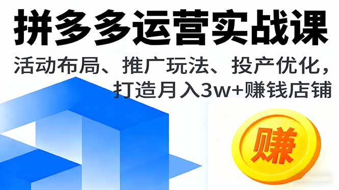 拼多多运营实战课，活动布局、推广玩法、投产优化，打造月入3w+赚钱店铺-创客聚集地