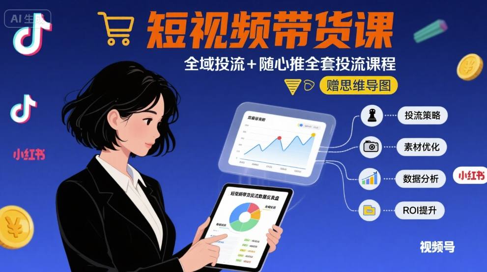 最新短视频带货课，全域投流+随心推全套投流课程+思维导图-创客聚集地