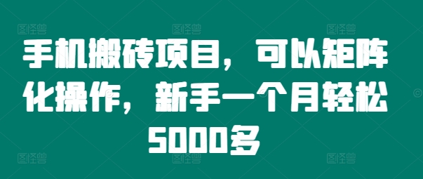 手机搬砖项目，可以矩阵化操作，新手一个月轻松5000多-创客聚集地