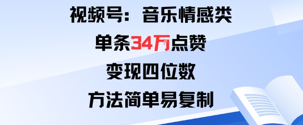 视频号分成计划新玩法：音乐情感类单条34W点赞，变现四位数，方法简单易复制-创客聚集地