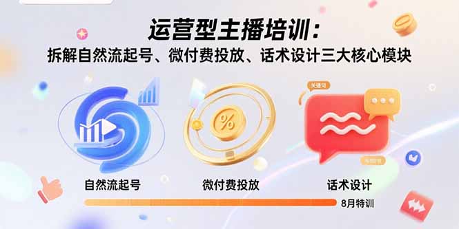 运营型主播培训：拆解自然流起号、微付费投放、话术设计三大核心模块-8月-创客聚集地