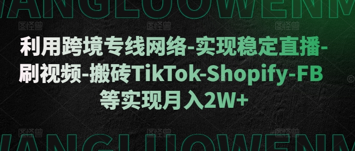 利用跨境专线网络-实现稳定直播-刷视频-搬砖TikTok-Shopify-FB等实现月入2W+【揭秘】-创客聚集地
