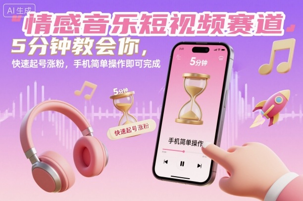 情感音乐短视频赛道，5分钟教会你，快速起号涨粉，手机简单操作即可完成-创客聚集地