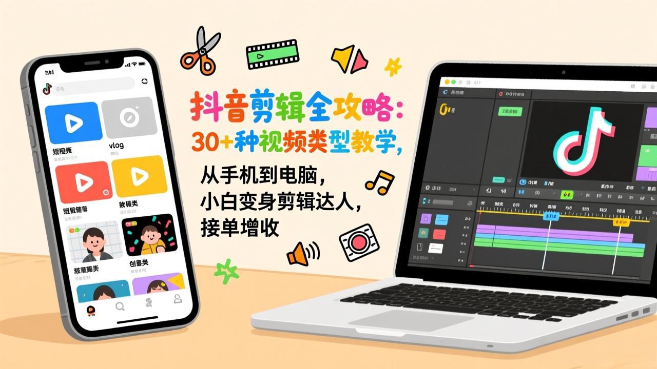 抖音剪辑全攻略：30+种视频类型教学，从手机到电脑，小白变身剪辑达人，接单增收-创客聚集地