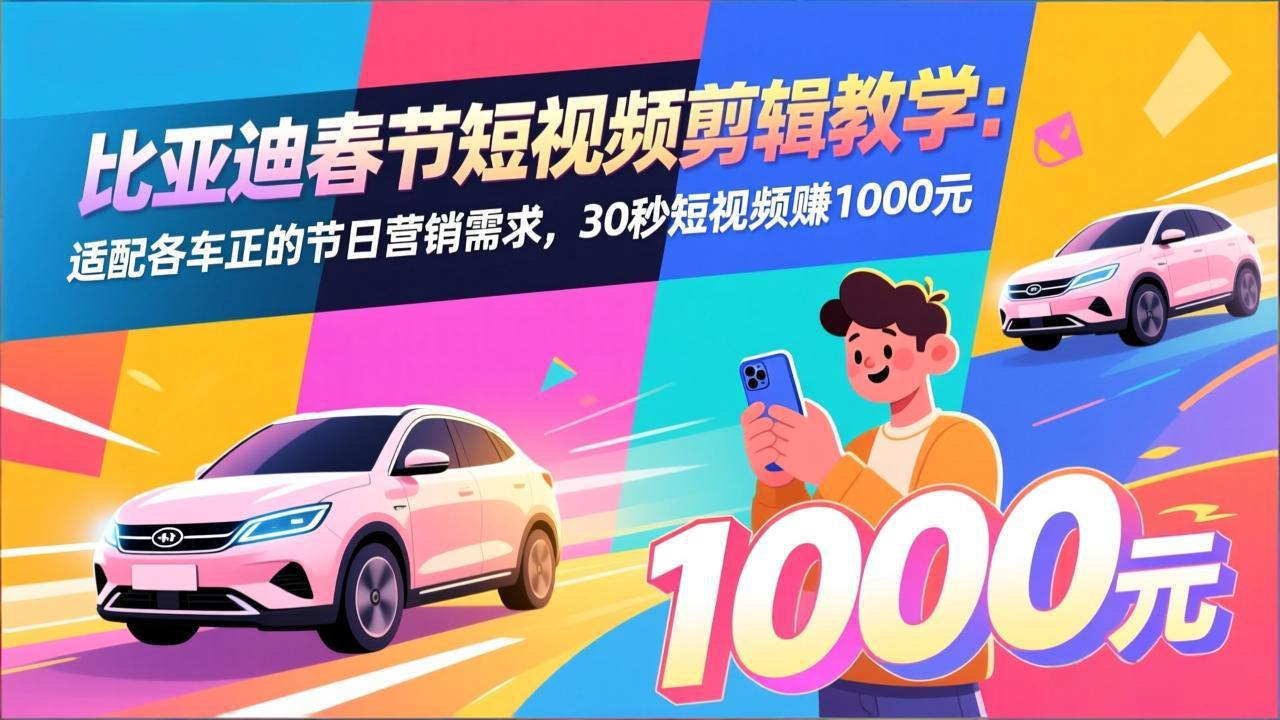 比亚迪春节短视频剪辑教学：适配各车企的节日营销需求，30秒短视频赚1000元-创客聚集地