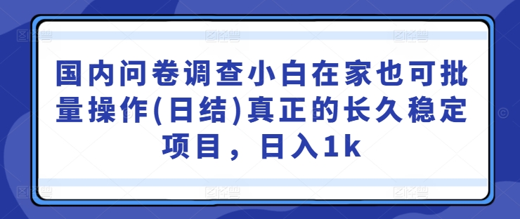 国内问卷调查小白在家也可批量操作(日结)真正的长久稳定项目，日入1k【揭秘】-创客聚集地
