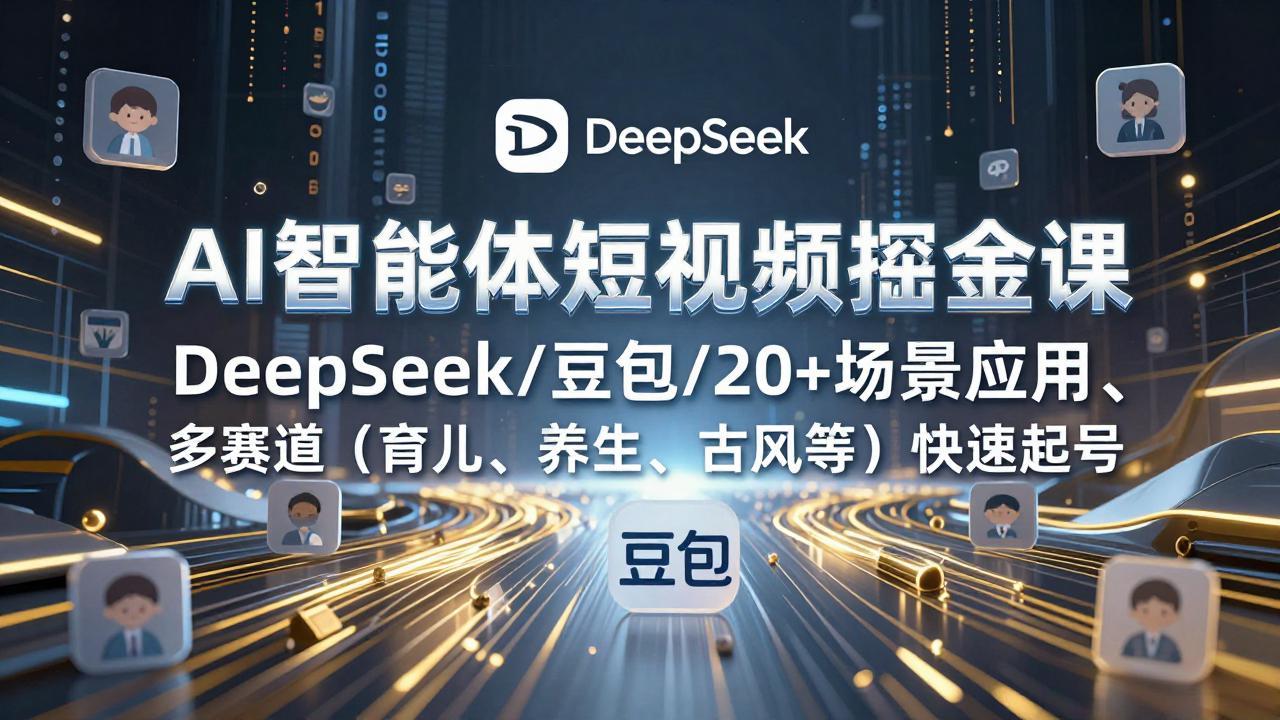 AI智能体短视频掘金课，DeepSeek/豆包/20+场景应用、多赛道(育儿、养生、古风等-创客聚集地
