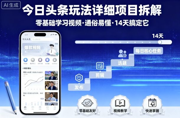 今日头条玩法详细项目拆解，零基础学习视频 通俗易懂 14天搞定它-创客聚集地