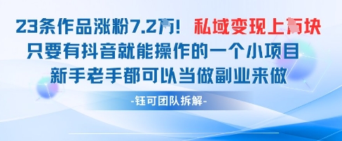 抖音私域项目23条作品涨粉7.2W，私域变现1W-创客聚集地