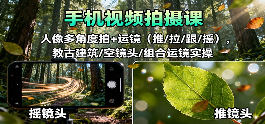 手机视频拍摄课：人像多角度拍+运镜(推/拉/跟/摇)，古建筑/空镜头/组合运镜实操-创客聚集地