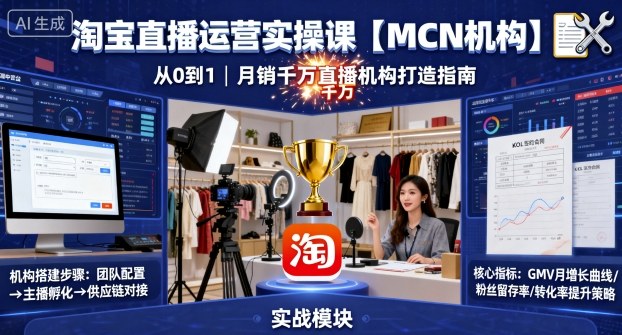 淘宝直播运营实操课【MCN机构】，从0到1做一家月销千W的直播机构-创客聚集地