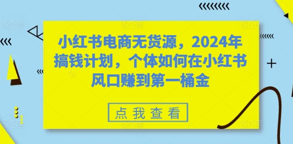 小红书电商无货源，2024年搞钱计划，个体如何在小红书风口赚到第一桶金-创客聚集地