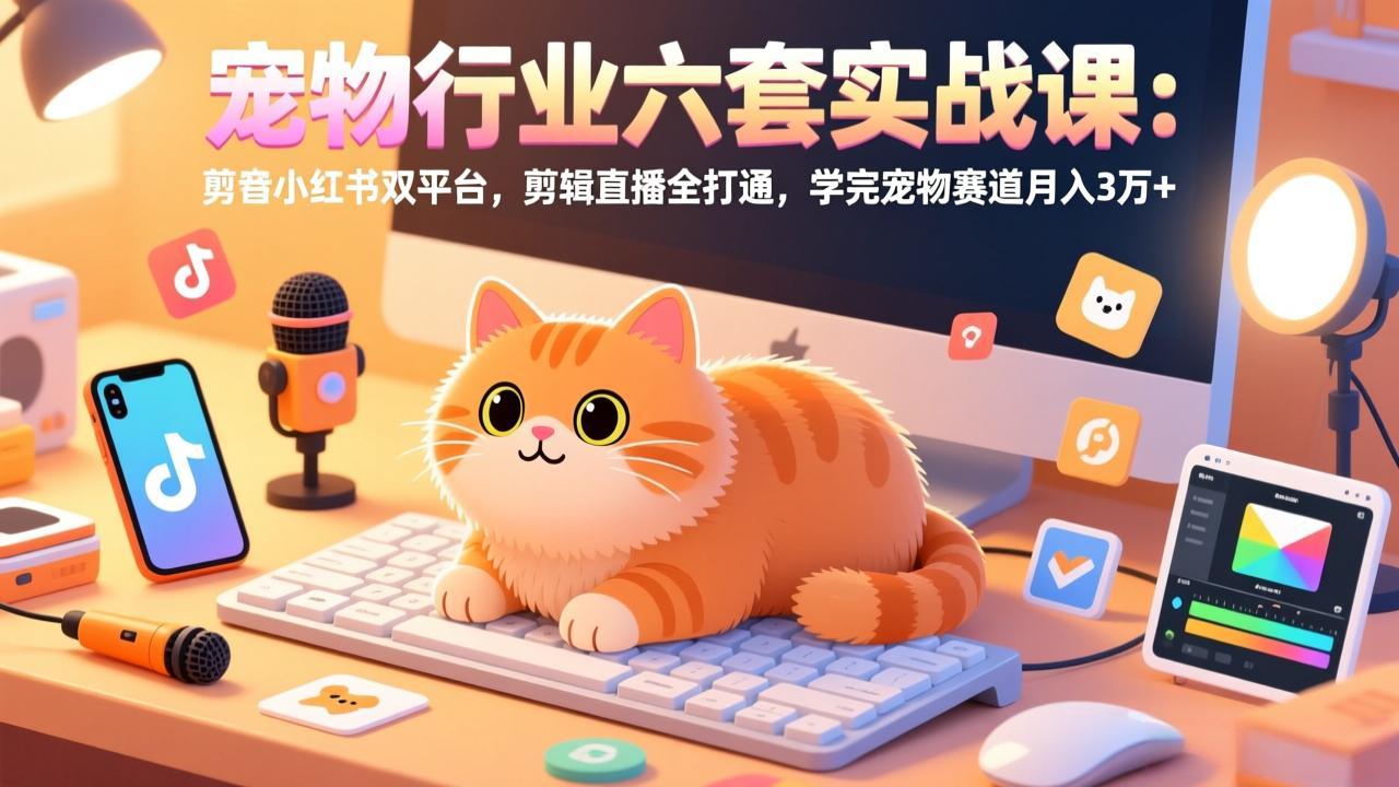 宠物行业六套实战课：抖音小红书双平台，剪辑直播全打通，学完宠物赛道月入3万+-创客聚集地
