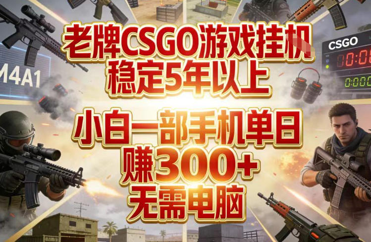 老牌CSGO游戏挂G，稳定5年以上，小白一部手机单日賺3张+，无需电脑【揭秘】-创客聚集地