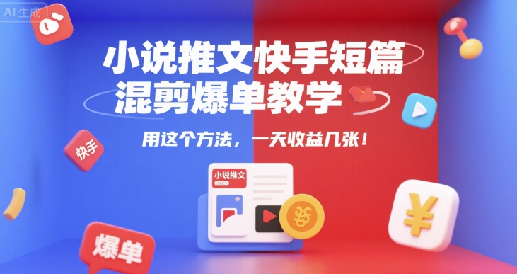 小说推文快手短篇混剪爆单教学，用这个方法，一天收益几张-创客聚集地