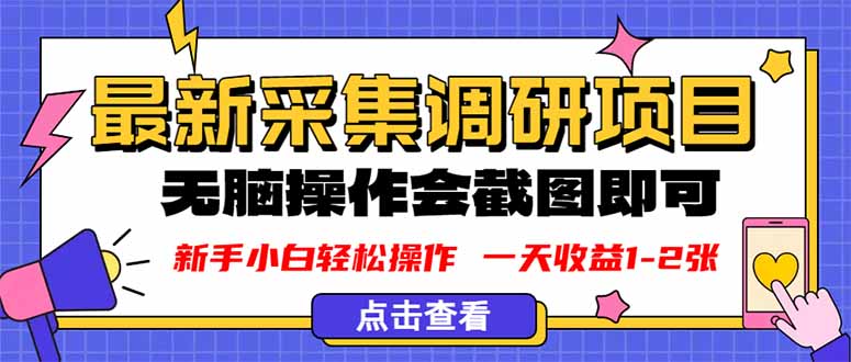 新版采集调研项目，截图上传即可，无脑操作，日收益1-2张-创客聚集地