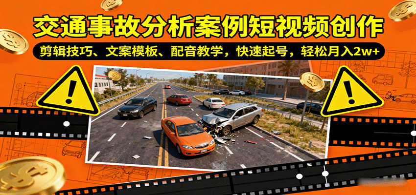 交通事故分析案例短视频创作，剪辑技巧、文案模板、配音教学，快速起号，轻松月入2w+-创客聚集地