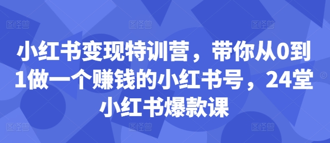 小红书变现特训营，带你从0到1做一个赚钱的小红书号，24堂小红书爆款课-创客聚集地