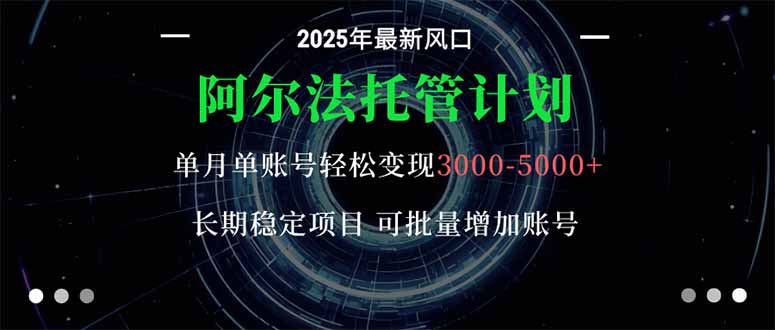 阿尔法托管计划 单账号月入3000-5000，长期稳定项目，新手小白轻松上手。-创客聚集地