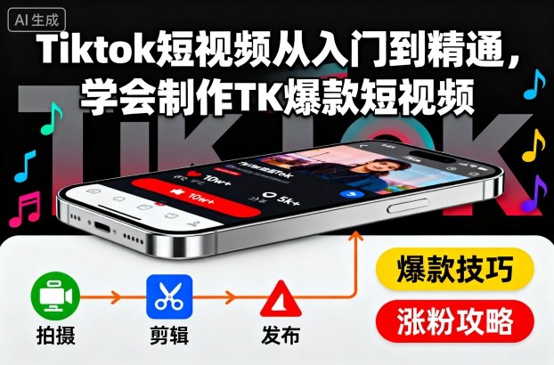 Tiktok短视频从入门到精通，学会制作TK爆款短视频-创客聚集地