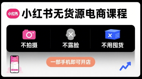 小红书无货源电商课程，不拍摄不露脸不用囤货，一部手机即可开店-创客聚集地