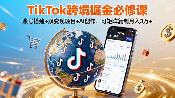 TikTo跨境掘金必修课，账号搭建+双变现项目+AI创作，可矩阵复制月入3万+-创客聚集地