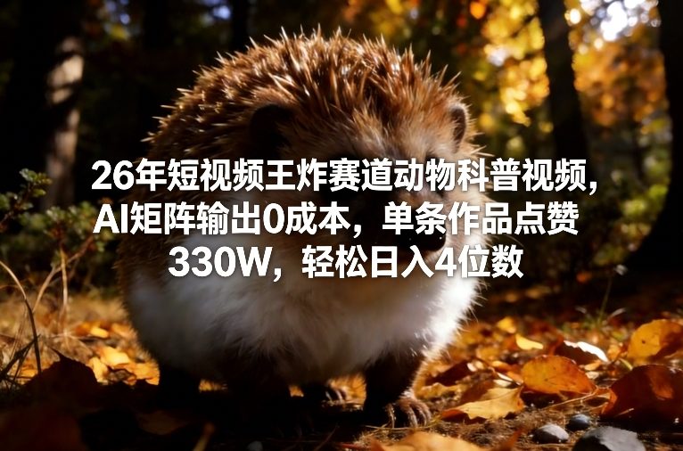 26年短视频王炸赛道动物科普视频，AI矩阵输出0成本，单条作品点赞330W，轻松日入4位数-创客聚集地