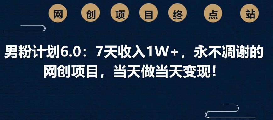 男粉计划6.0：7天收入1W+，永不凋谢的网创项目，当天做当天变现！-创客聚集地