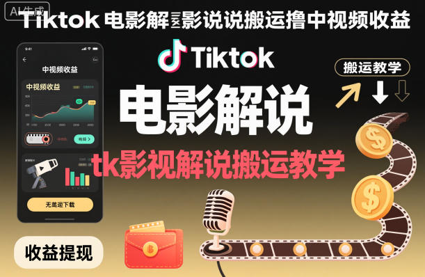 Tiktok电影解说搬运撸中视频收益，tk影视解说搬运教学-创客聚集地