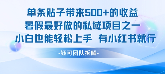单条贴子带来5张的收益，暑假最好做的私域项目之一，小白也能轻松上手，有小红书就行-创客聚集地