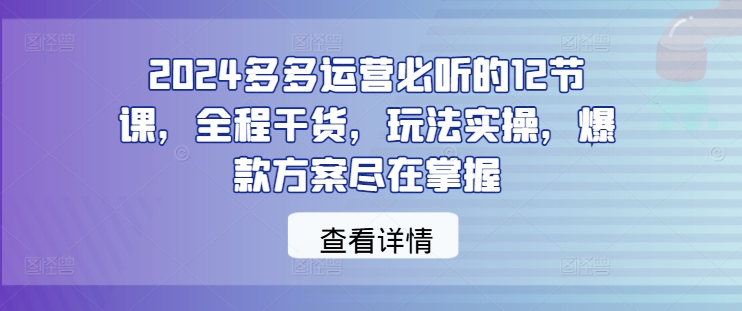 2024多多运营必听的12节课，全程干货，玩法实操，爆款方案尽在掌握-创客聚集地