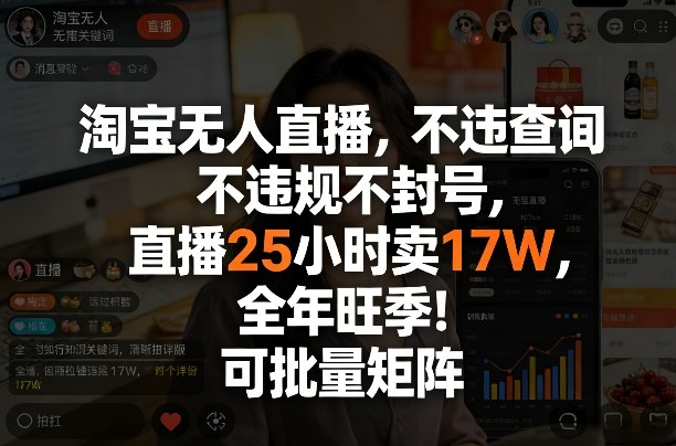 淘宝无人直播，不违规不封号，直播25小时卖17W，全年旺季！可批量矩阵【揭秘】-创客聚集地