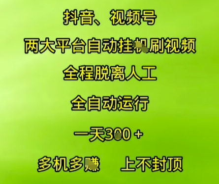 抖音视频号两大平台自动运行，全程脱离人工，自动获取收益，一天3张+，多机多挣，上不封顶【揭秘】-创客聚集地