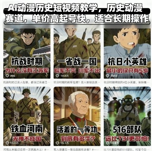 AI动漫历史短视频教学，历史动漫赛道，单价高起号快，适合长期操作-创客聚集地
