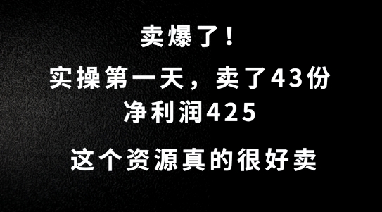 这个资源，需求很大，实操第一天卖了43份，净利润425【揭秘】-创客聚集地
