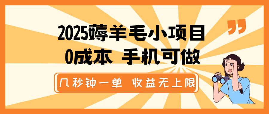 2025薅羊毛小项目，0成本 手机可做，几秒钟一单，收益无上限-创客聚集地