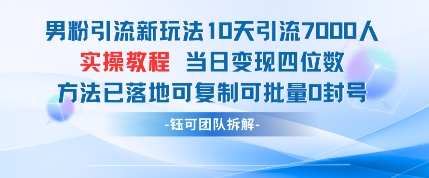 男粉引流新玩法10天引流7000人当日变现四位数可复制可批量0封号-创客聚集地