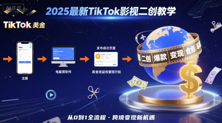 2025年最新TikTok影视二创教学，从注册到发布撸美金全流程，跨境变现新机遇-创客聚集地