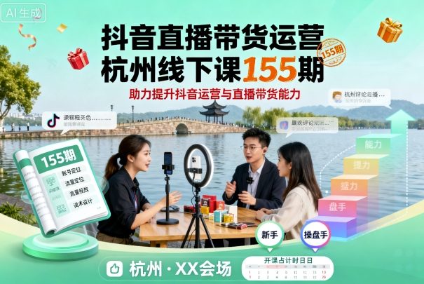 抖音直播带货运营杭州线下课155期，助力提升抖音运营与直播带货能力-创客聚集地