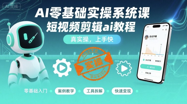 AI零基础实操系统课，短视频剪辑ai教程，真实操，上手快-创客聚集地