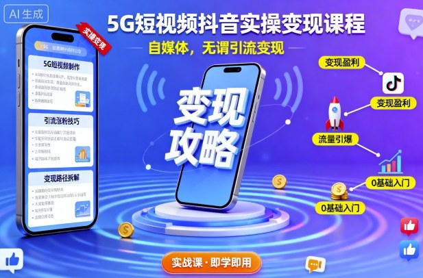 5G短视频抖音实操变现课程，自媒体，无谓引流变现-创客聚集地