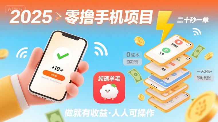 2025年零撸手机项目，二十秒一单，纯薅羊毛 一天2张+做就有-创客聚集地