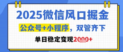 2025微信风口掘金，公众号+小程序双管齐下，单日稳定变现1k+【揭秘】-创客聚集地