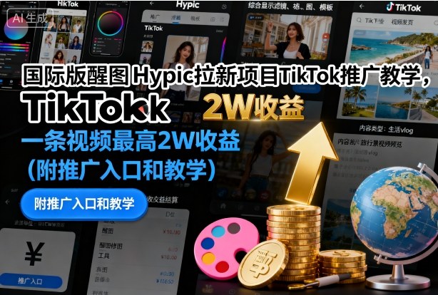 国际版醒图Hypic拉新项目TikTok推广教学，一条视频最高2W收益(附推广入口和教学)-创客聚集地