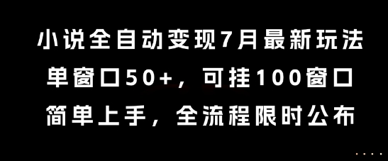 小说全自动变现7月玩法，单窗口50+，可挂100窗口，简单上手，全流程限时公布【揭秘】-创客聚集地