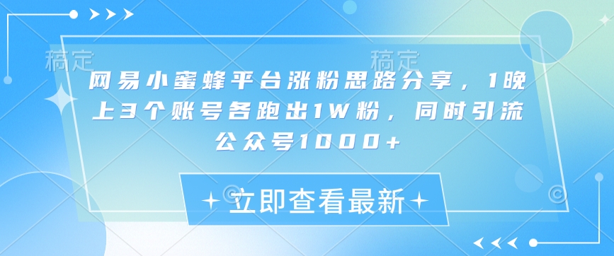 网易小蜜蜂平台涨粉思路分享，1晚上3个账号各跑出1W粉，同时引流公众号1000+-创客聚集地