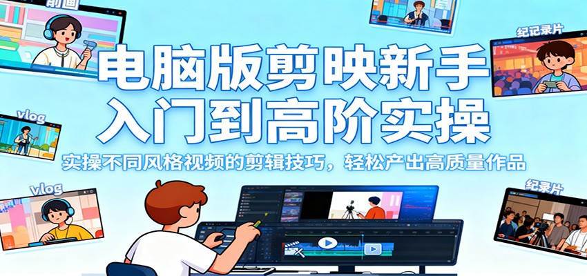 电脑版剪映新手入门到高阶实操，实操不同风格视频的剪辑技巧，轻松产出高质量作品-创客聚集地