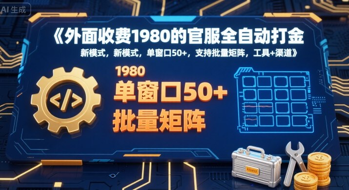 外面收费1980的官服全自动打金，新模式，单窗口50+，支持批量矩阵，工具+渠道【揭秘】-创客聚集地